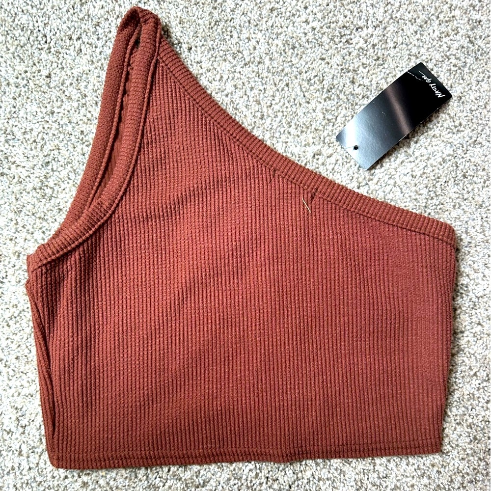 Nasty Gal Chocolate Asymmetrical one shoulder Crop Tank Top- size 12 - Picture 7 of 7